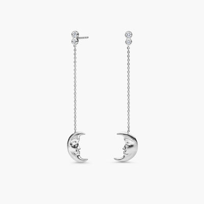 Hanging Moon Earrings • White Zirconia